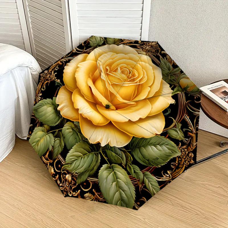 1 Stück Goldene Rose Ornament Regenschirm mit Kunststoffgriff, Geeignet für Alle Jahreszeiten Zuhause Reise Outdoor RegenschirmDD1260