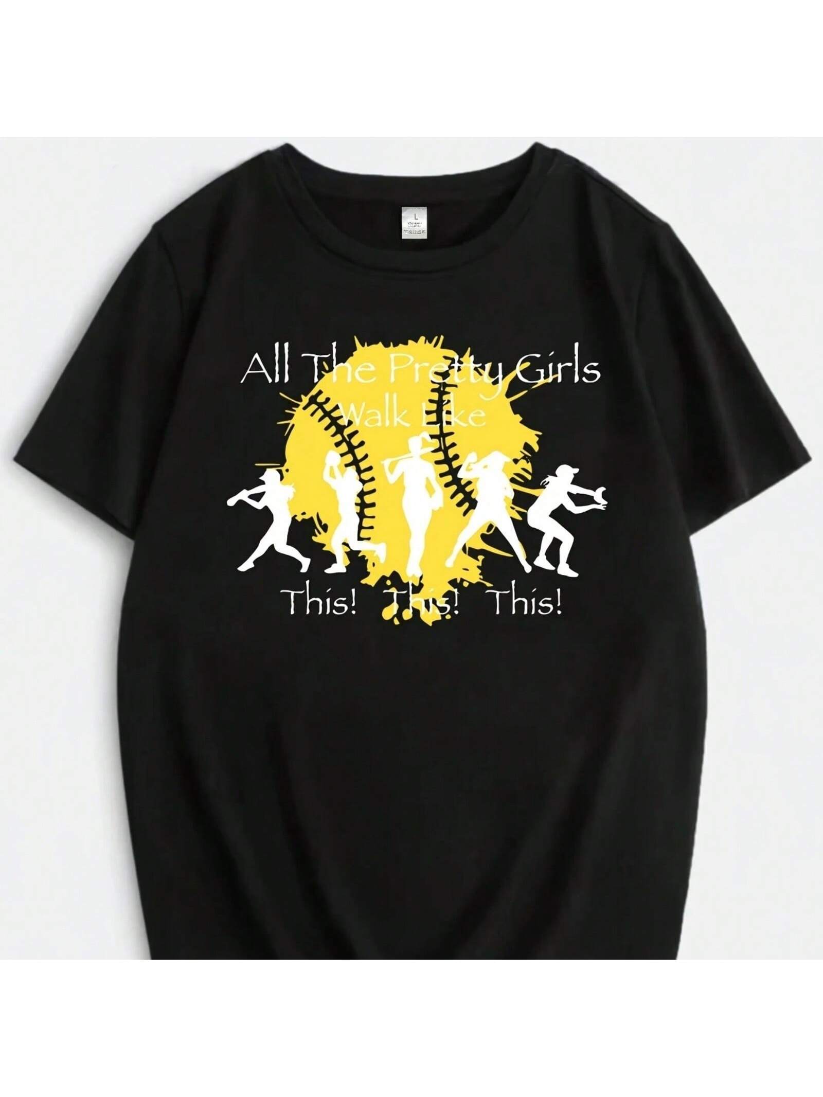 s Baseball Team Pattern Printed Plus Size T-Shirt Short Sleeved Summer Plus Size Top unisex Fashionable T-Shirt S