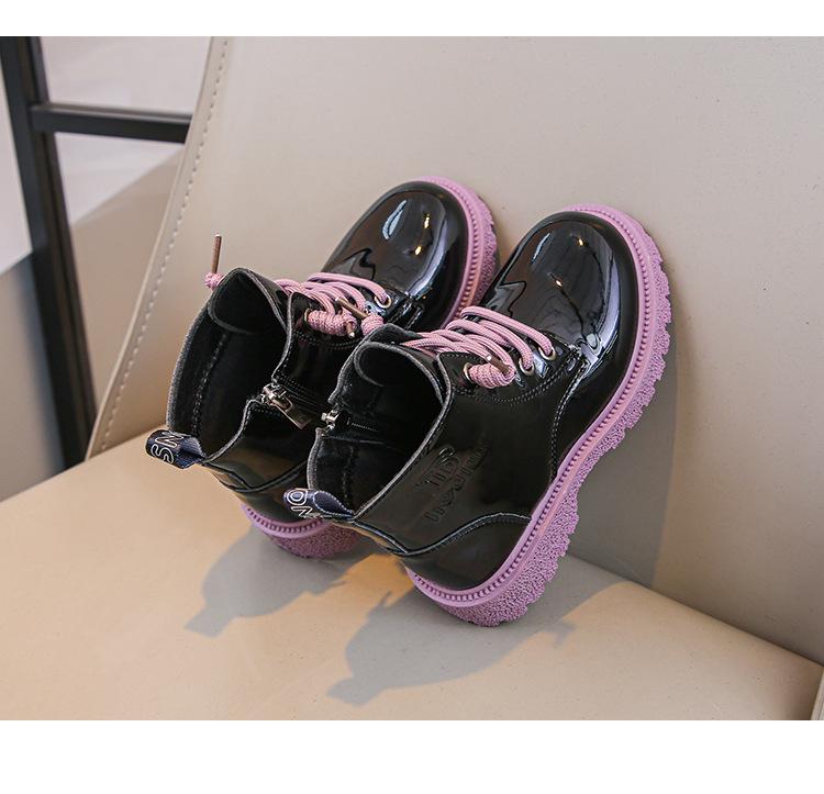 Girls' Patent Leather Ankle Boots - Autumn/Winter Plus Velvet, Zipper Design, Sequin Accents, Suitable for Middle To Big Kids and Babies