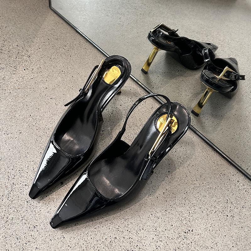 Mode Mode Metallabsätze Damen Pumps Schuhe Spitze Zehenpartie Damen Slingbacks Schnallenriemen Schuhe Partykleid Damen High Heels Schuhe