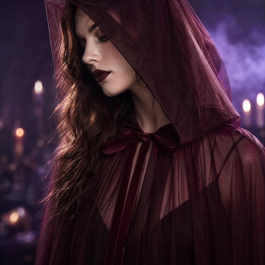 Halloween Long Hooded Net Cape for Women, Cosplay Costume Cloak, Dark Cloak