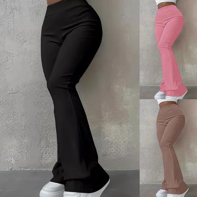 Women's Autumn and Winter Casual Simple and Fashionable Slim Fit Ribbed Leggings Solid Color High Waisted Pants