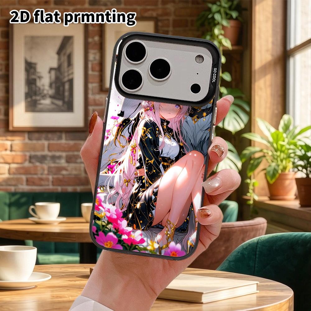 Phone Case: 2D Flat, Fits iPhone 18, 17, 16, 15, 14, 13 Pro In Silver Color, Couple Style, Girl and White Wolf, Christmas and Halloween Gift