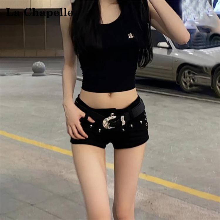 Women s Low-Waist Black Denim Rivet Shorts - 2026 Summer A-Line Trend 3XL