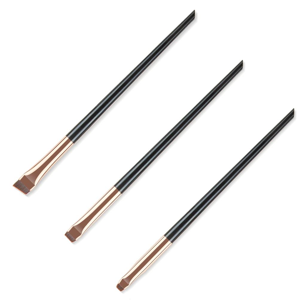 3pcs Makeup Brushes Set Precise Eye Shadow Ultra Thin Eyeliner Brush Angled Lip Slant Angled Brow Makeup Tool Black Gold