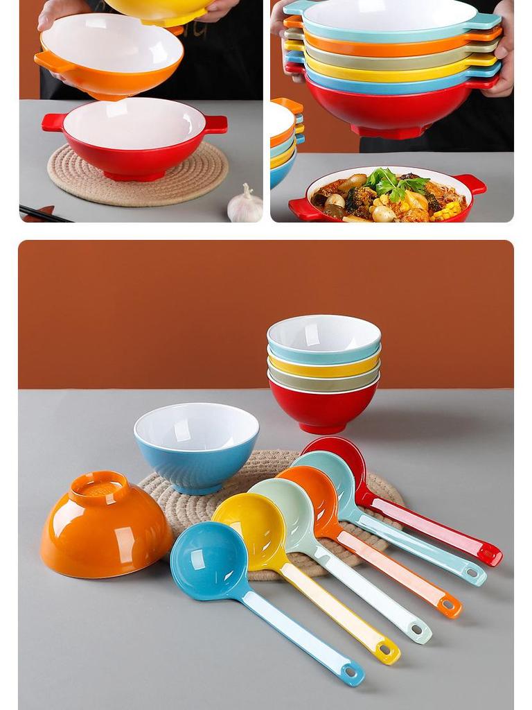Melamine Double-Ear Bowl for Spicy Hot Pot & Ramen - Large Imitation Porcelain Tableware
