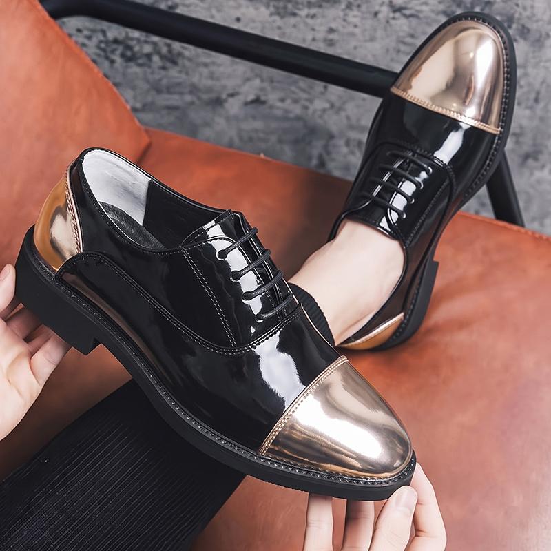 Men’s Derby Retro Black Gold Silver Leather Oxfords Dress Shoes Formal Office Business Shoes Tuxedo Wedding Shoes Plus Size