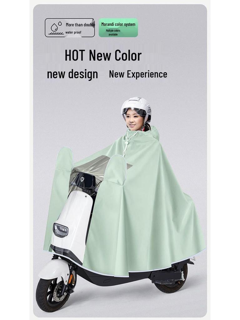 Thickened Electric Vehicle Poncho with Clear Dashboard, Double Brim, and Extended Length for Rainstorm Protection – Helmet-Compatible
