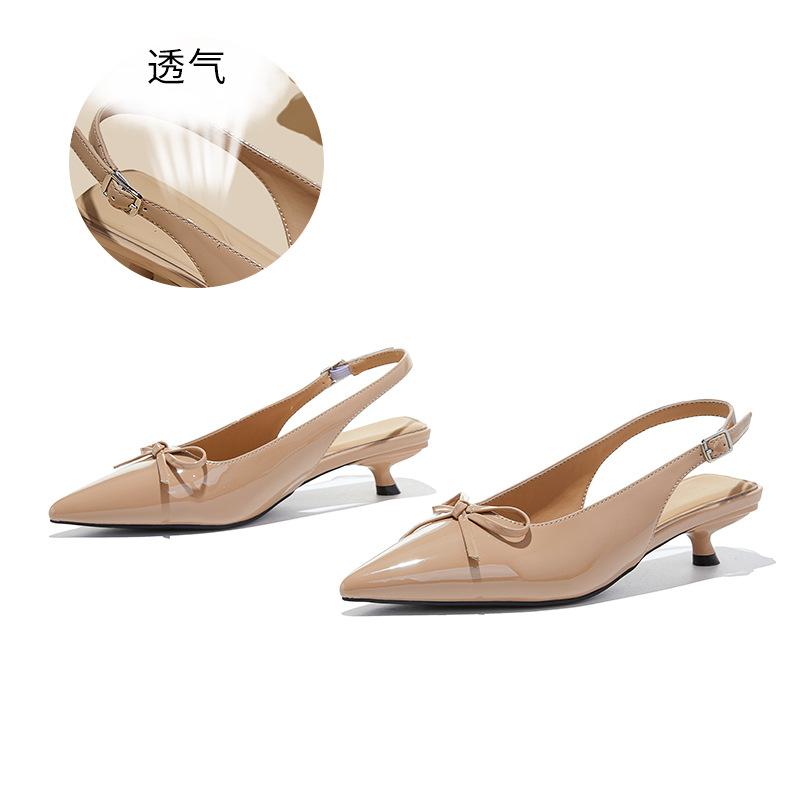 

First layer sheepskin insole pointed head bow fashion single shoes women s spring new bag head women s shoes rear empty sandals 35 телесный