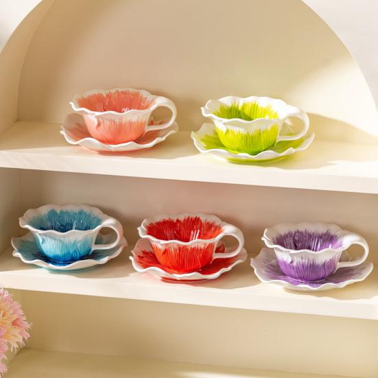 Coffee Cup And Saucer Set Mug for Coffee Hand-Painted Floral Ceramic Milk Tea Breakfast Anniversary Gift