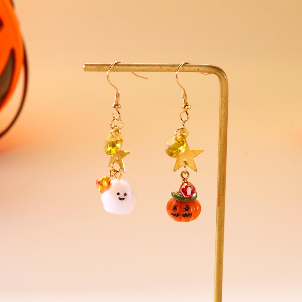 Cute Cartoon Cat Pumpkin Earrings For Women Funny Black White Kitten Fishbone Bowknot Dangle Earring Girls Christmas Party Gifts