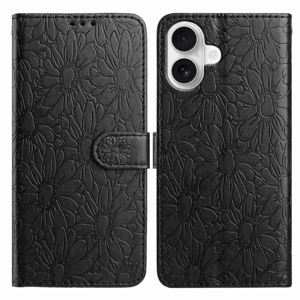 For iPhone 17 Leather Case Daisy Imprint Wallet Stand Phone Protective Cover