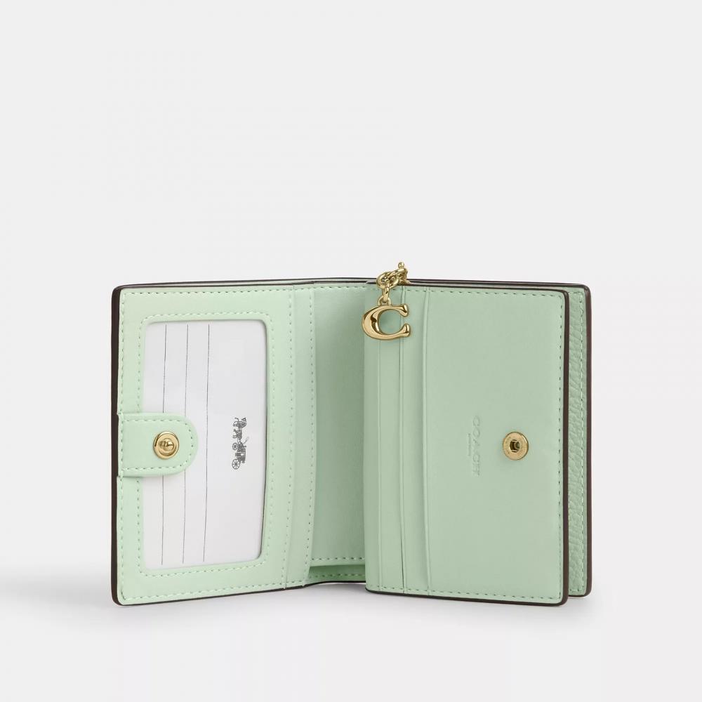 Coach Snap Wallet Gold Pale Green With Floral Print