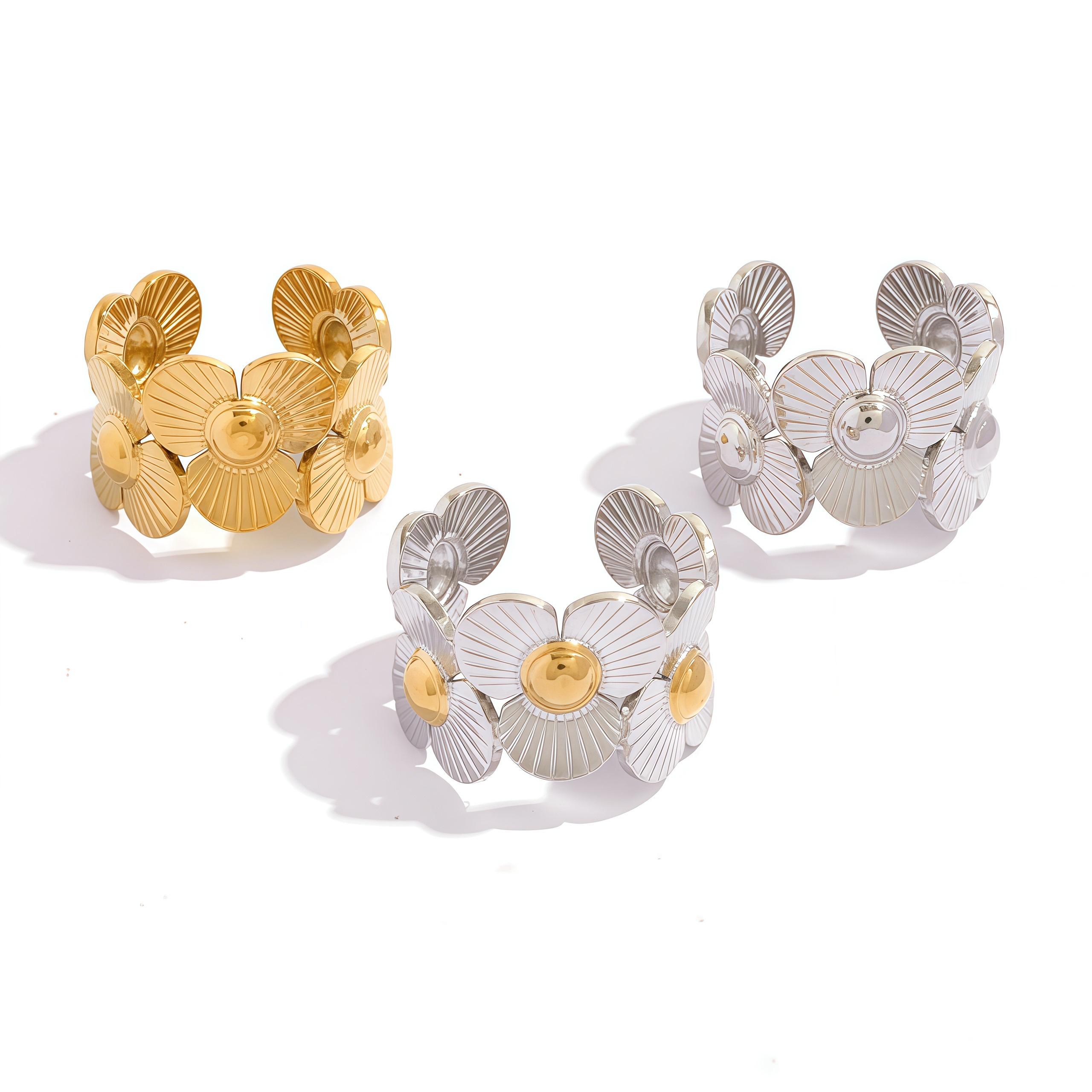 

Vintage Flower Rings For Women 18K Gold PVD Plated Stainless Steel Flower Rings Femme Zircon Party Gift pulseras