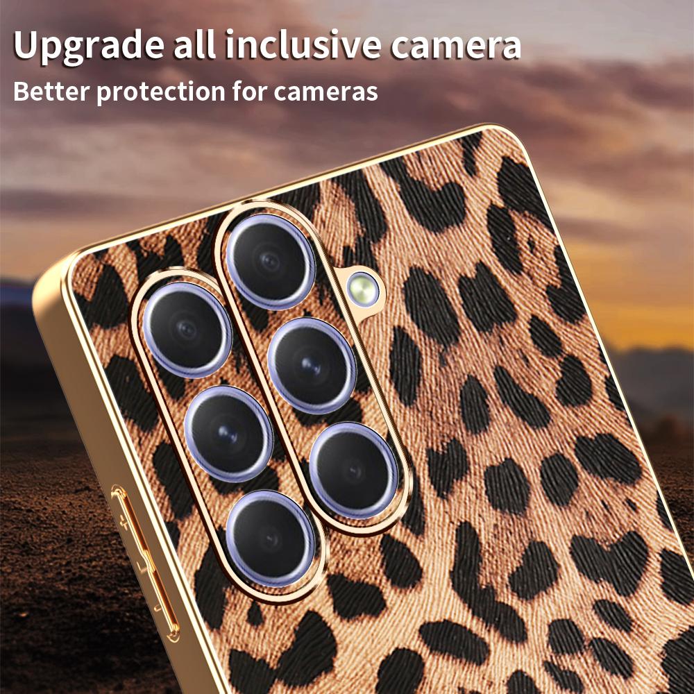 For Samsung Galaxy A54 5G Case Leopard Print PU Leather Coated PC + TPU Electroplating Phone Cover