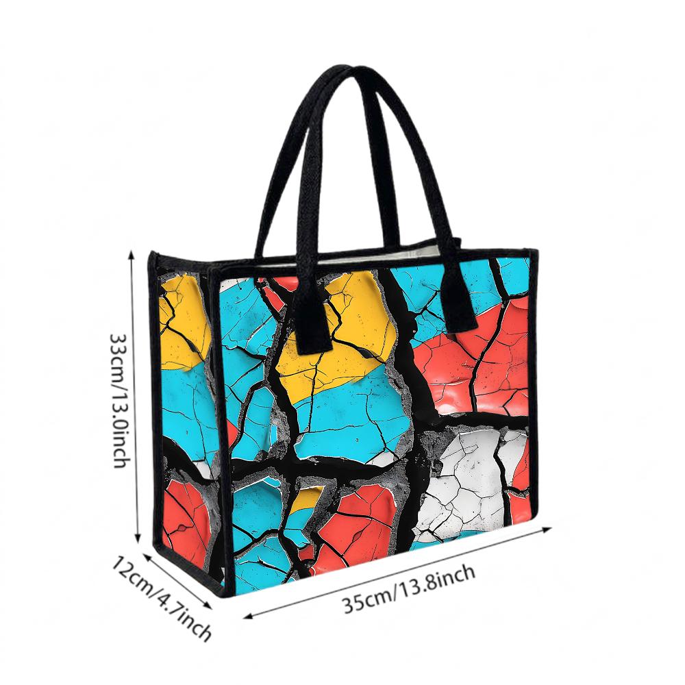 Colorful Crack Print Tote Bag Casual Large Capacity Durable Shoulder Handbag for Daily Shopping Work Use