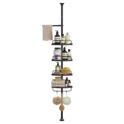 4-Tier Shower Caddy, Corner Bathroom Shower Shelf, with Towel Bar, Adjustable Height, Rust-Resistant Steel, Black