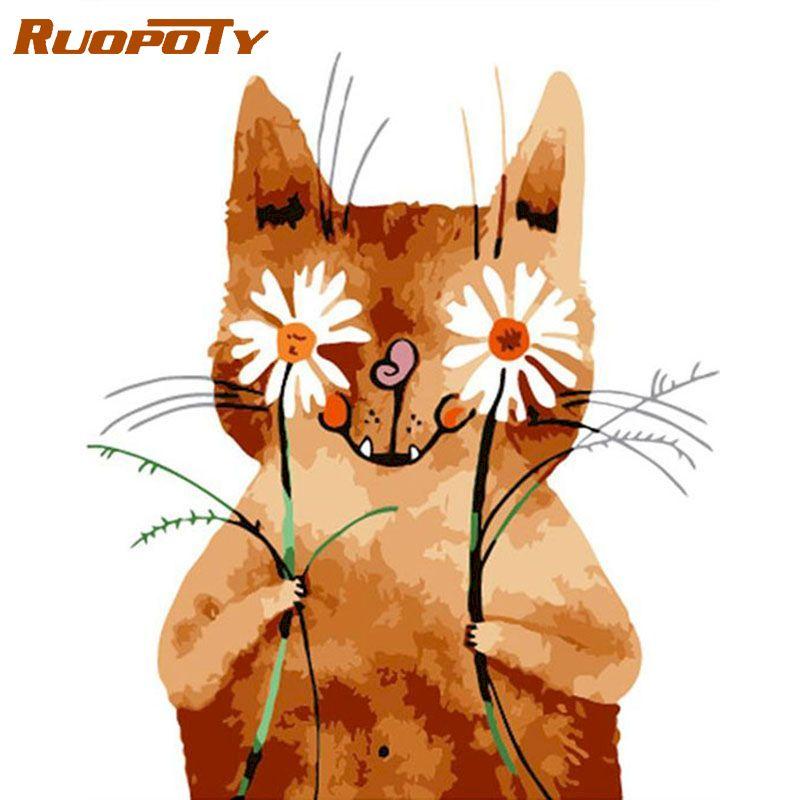 

Ruopoty безрамная картина «сделай сам» по номерам, набор животных, современная настенная художественная картина по номерам, уникальный подарок для домашнего декора, искусство 40x50CM NO Frame