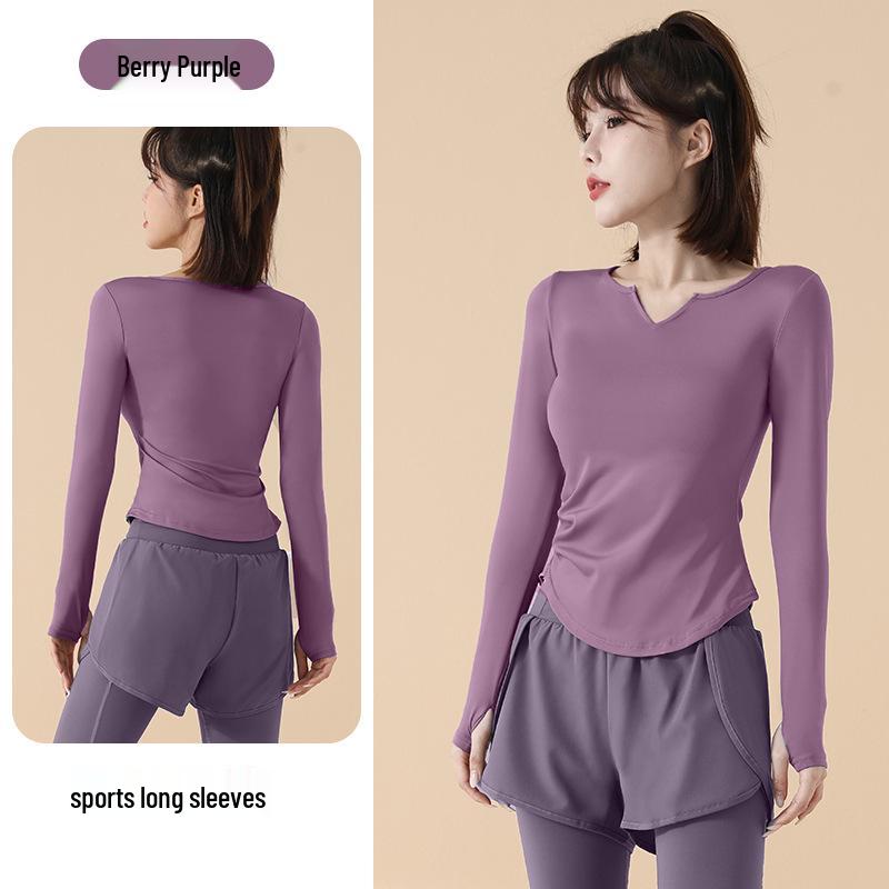 

Премиальный женский быстросохнущий топ для йоги с V-образным вырезом и длинным рукавом для весны и осени 2025 XXL