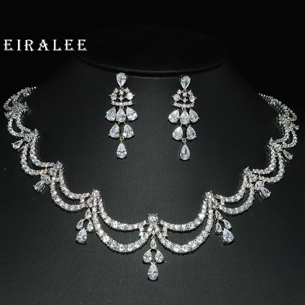 Exquisite Simple Women Jewelry Set 2 PCS Cubic Zirconia High Quality Saudi Arabia Bridal Wedding Jewellery Accessories