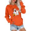 Dámský módní, ležérní, pohodlný svetr s kulatým výstřihem, s kapucí, s dlouhým rukávem, s halloweenským potiskem, hřejivý