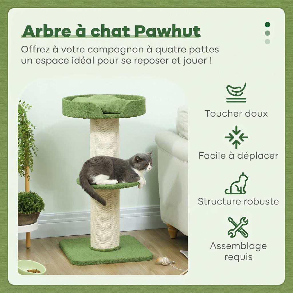 Cat Tree with Scratching Post, Activity Center, Platforms, Cushion, 45 x 45 x 91 cm, Green and Beige