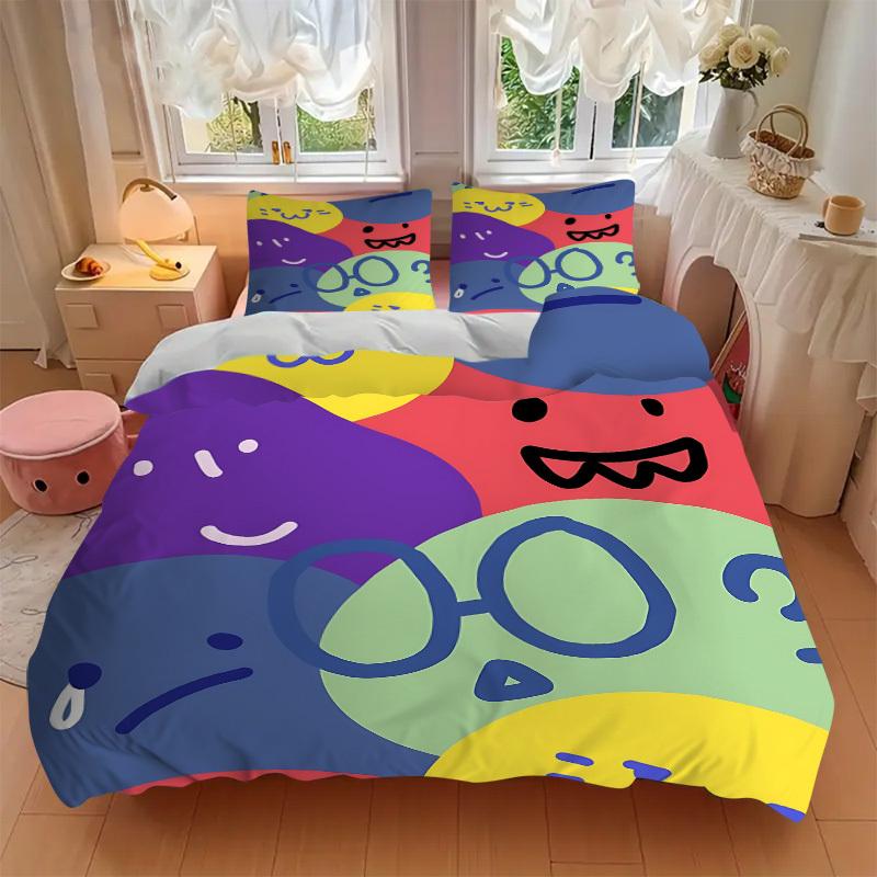 3pcs Colorful Faces Bedding Set, Breathable and Soft, Suitable for All Seasons, Ideal for Home Use, Suitable for Bedroom Decor yy250821226