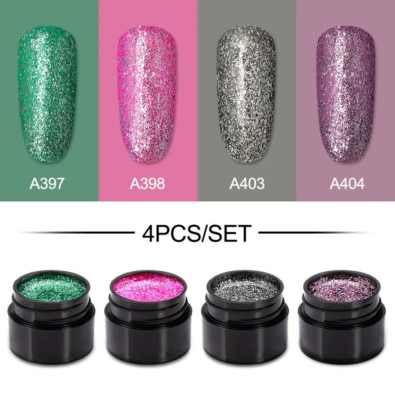 ROSALIND 4PCS Gel Nail Polish Lot Set Glitter Nail Gel Polish Soak Off UV Nail Polish Gel Set