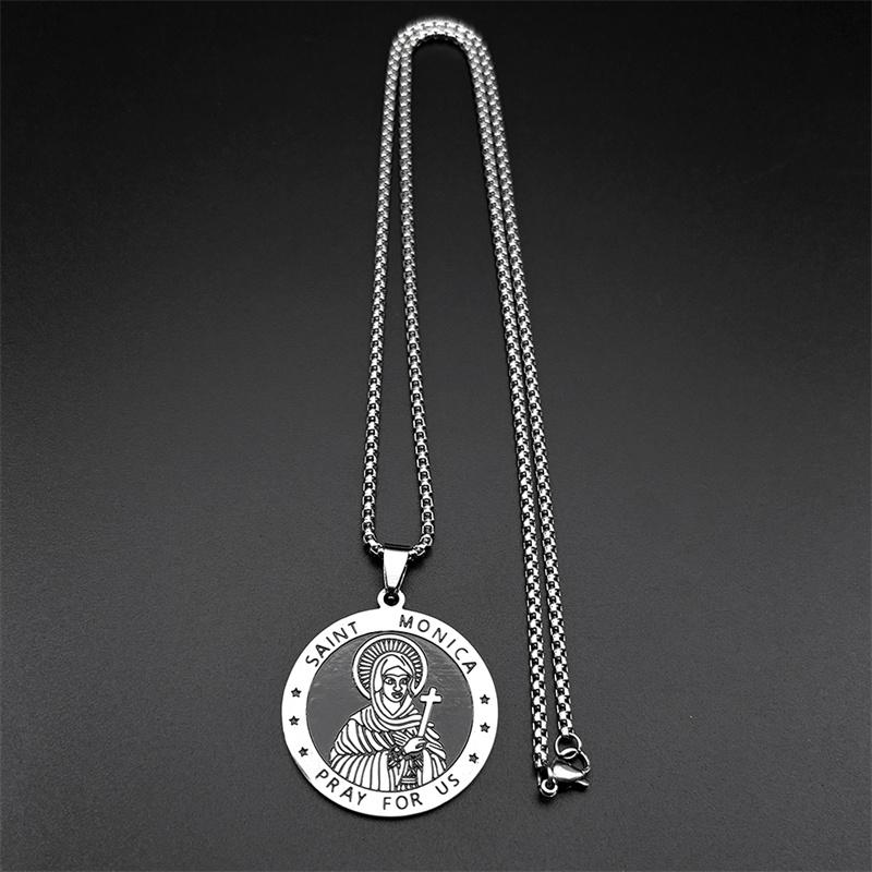 Catholic SAINT MONICA PRAY FOR US Pendant Necklace for Women Men Stainless Steel Silver Color Religion Medallion Chain Jewelry