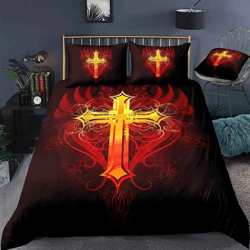 Jesus Cross Christian Christ Believer Comfortable Duvet Cover Pillowcase Bedding Set Children Bedroom Decoration Home Textile