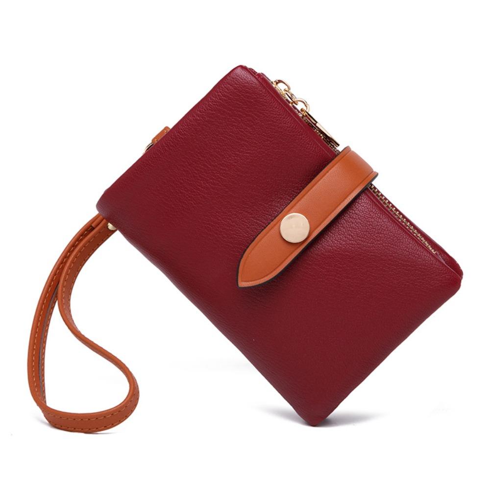 

New Trifold Wristlet Leather Wallet with Zipper Portable Coin Purse Leather Purse for Women RFID Blocking червоний