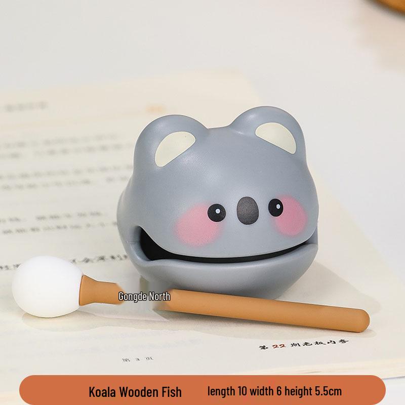 Cartoon Knock Knock Wooden Fish Ornament - Cute Granule Lucky Cat Decoration for Office