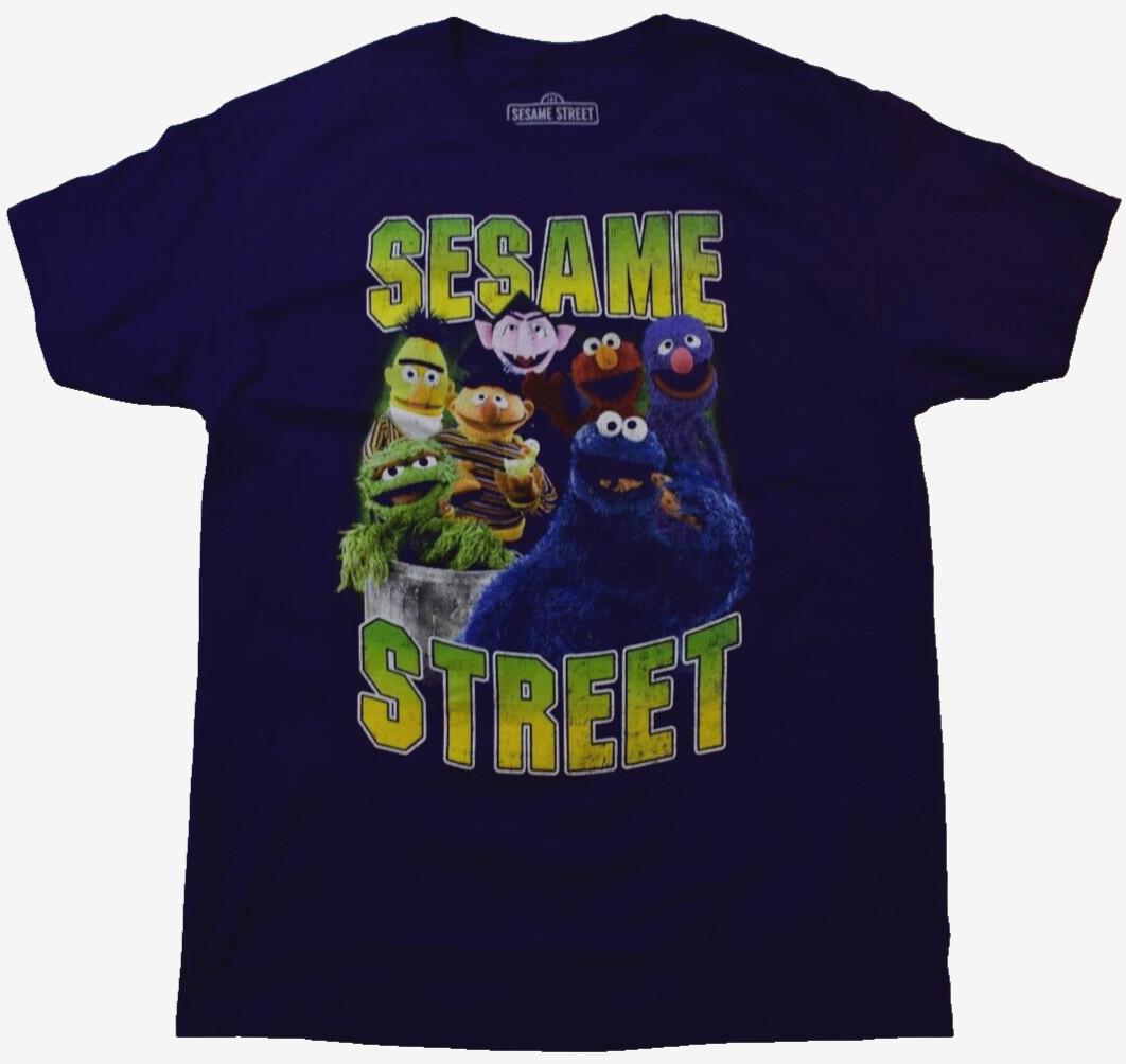 Sesame Street Mens Ernie Grover Elmo Cookie Monster Purple Shirt New S2XL M