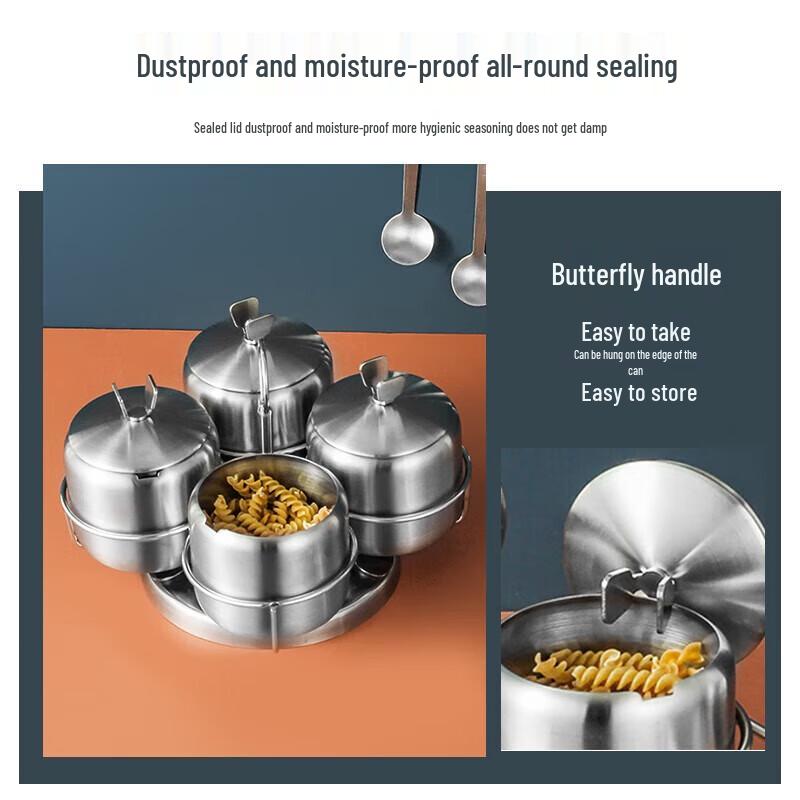 Chuisanhai 304 Stainless Steel Rotating Spice Jar Set (3-Piece)