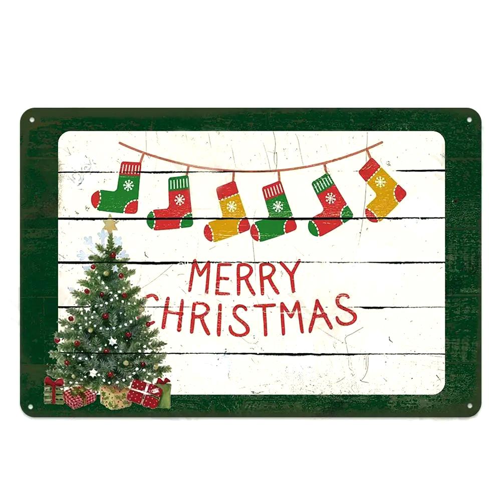 Vintage Tin Signs Merry Christmas Posters Decor Plaque Metal Plate Garden Wall Art Room Decoration New Years Gift