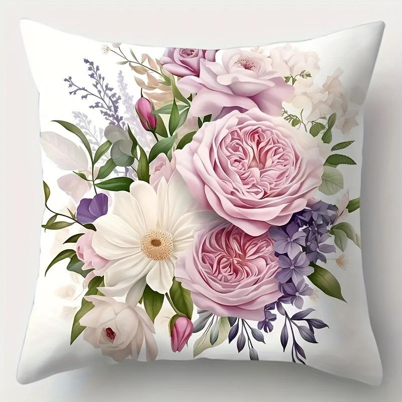Single-sided Printed Cushion Cover Plant Flower Soft Polyester Fabric Living Room Sofa Bedroom Bedside Decorative Pillowcase