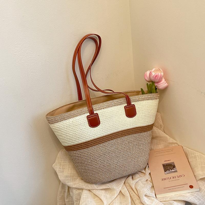 Straw-woven Bags for Women Ins Style New Style Beach and Seaside Outdoor Vacation Large Capacity Shoulder Bag