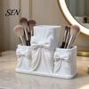 Aesthetic Desk Decor for Girls 3D Printed Makeup Storage Box with Bow Design, Desktop Cosmetic Organizer Cosmetics Vanity Table, Three Compartments