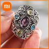 Huitan Vintage Women Ring Anti Silver Color Inlaid Shining Colorful CZ Engraved Design Accessories for Party Creative Jewelry