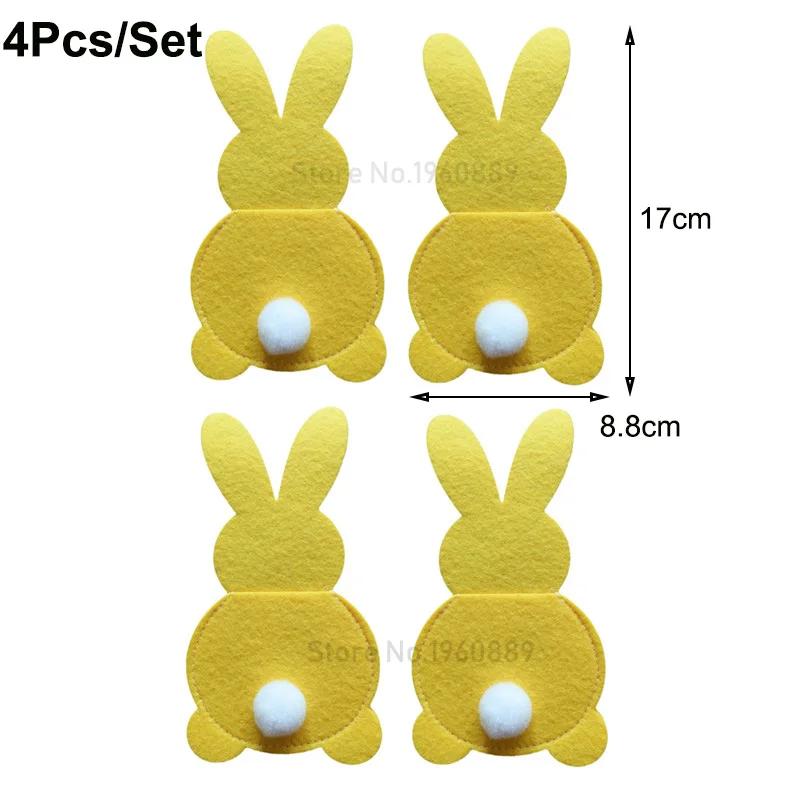 4 st Kanin Bestickhållare Påse Påskhare Bestickskydd Kniv Gaffel Påsar Glad Påsk Festdekoration Bordsservis Tillbehör
