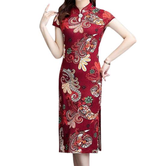 Lady Cheongsam Chinese Style Vintage Stand Collar High Split Summer Qipao for Stage Show