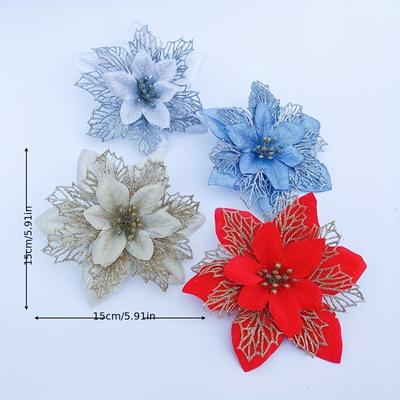 A Set Of 24 Pieces Of 15cm Multi-colored Christmas Flowers With Three Layers,Christmas Tree Flower Garland Vine Decorations