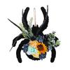 Spider Wreath Wooden Black Spider Wreath with Artificial Flowers Front Door Hanging Decoration for Floral Arrangement Halloween Wall Window Decor