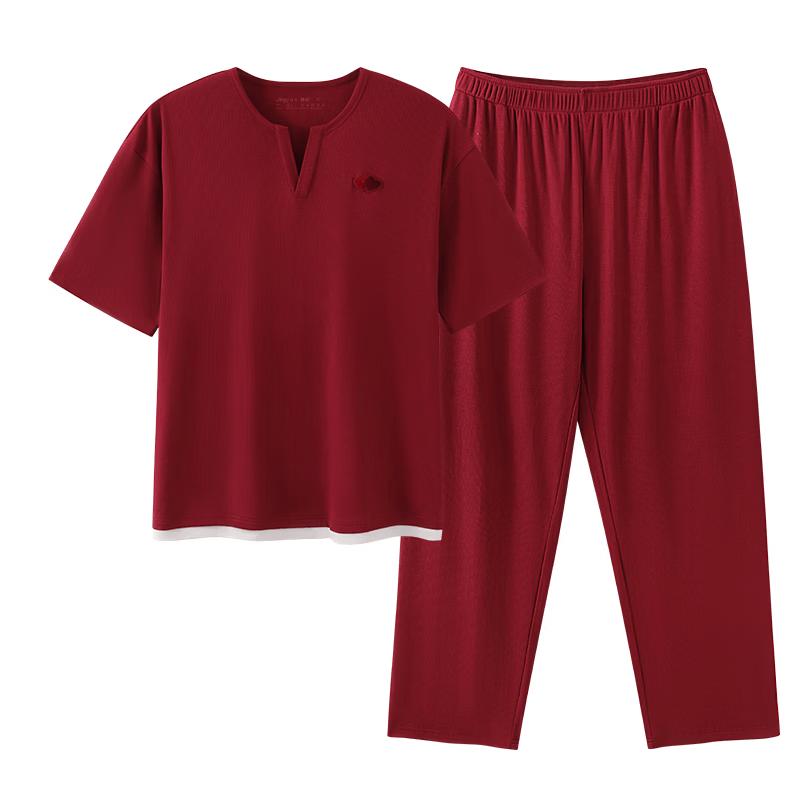 Jingyun Super Soft Qiji Red Couple Short Sleeve Pajama Set 2XL