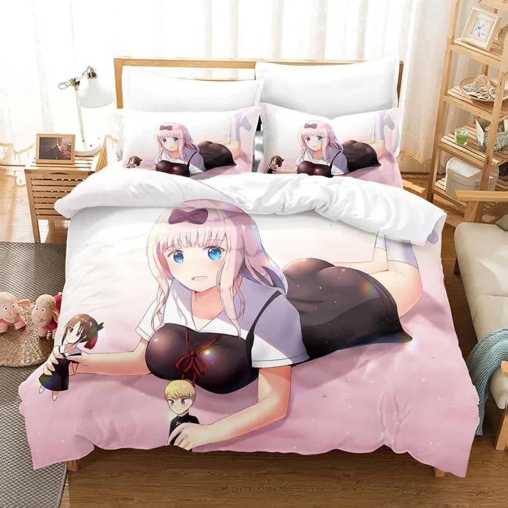 3D Print Anime Kawaii Girls Kaguya-sama Love is War Bedding Set Cartoon Anime three-piece set Adult Kid Bedroom Duvet cover Sets
