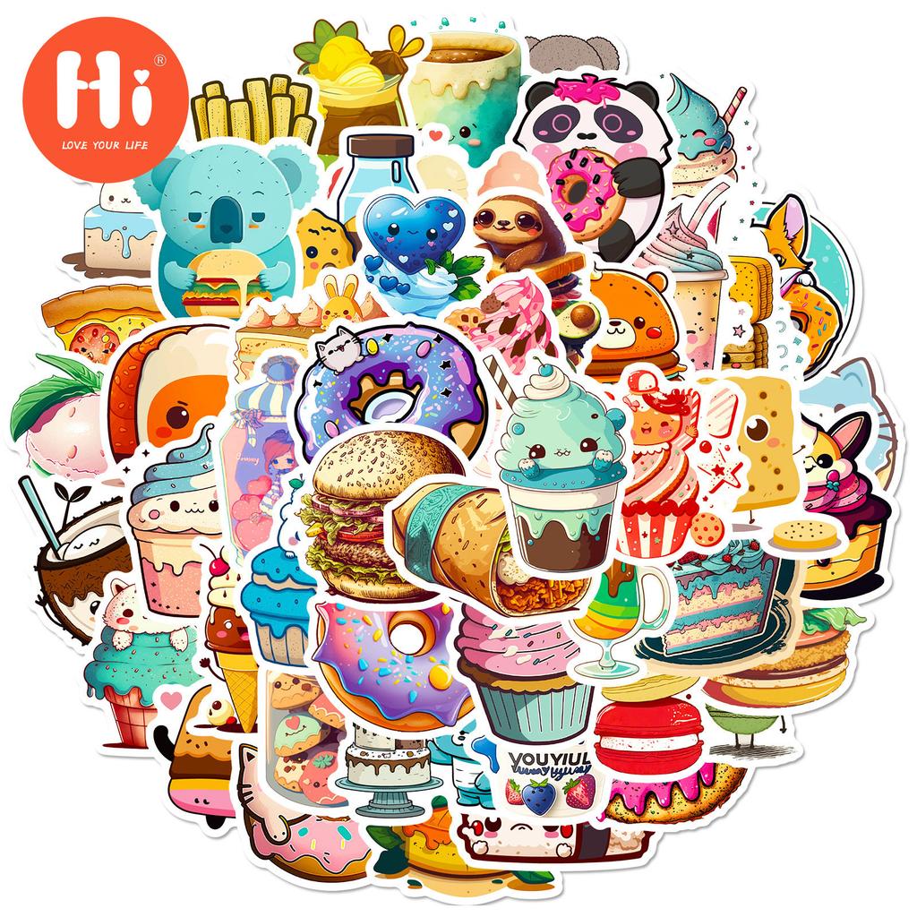 50 Donuts, Hamburger, Kaffee, Lebensmittelaufkleber, Desserts, Mädchen, Kinderessen, Graffiti, Kuchenaufkleber, grenzüberschreitend