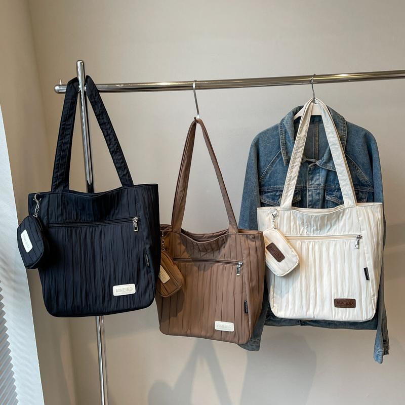 Large Capacity Tote Bag Women Commuter Handbag Solid Color Shoulder Bag