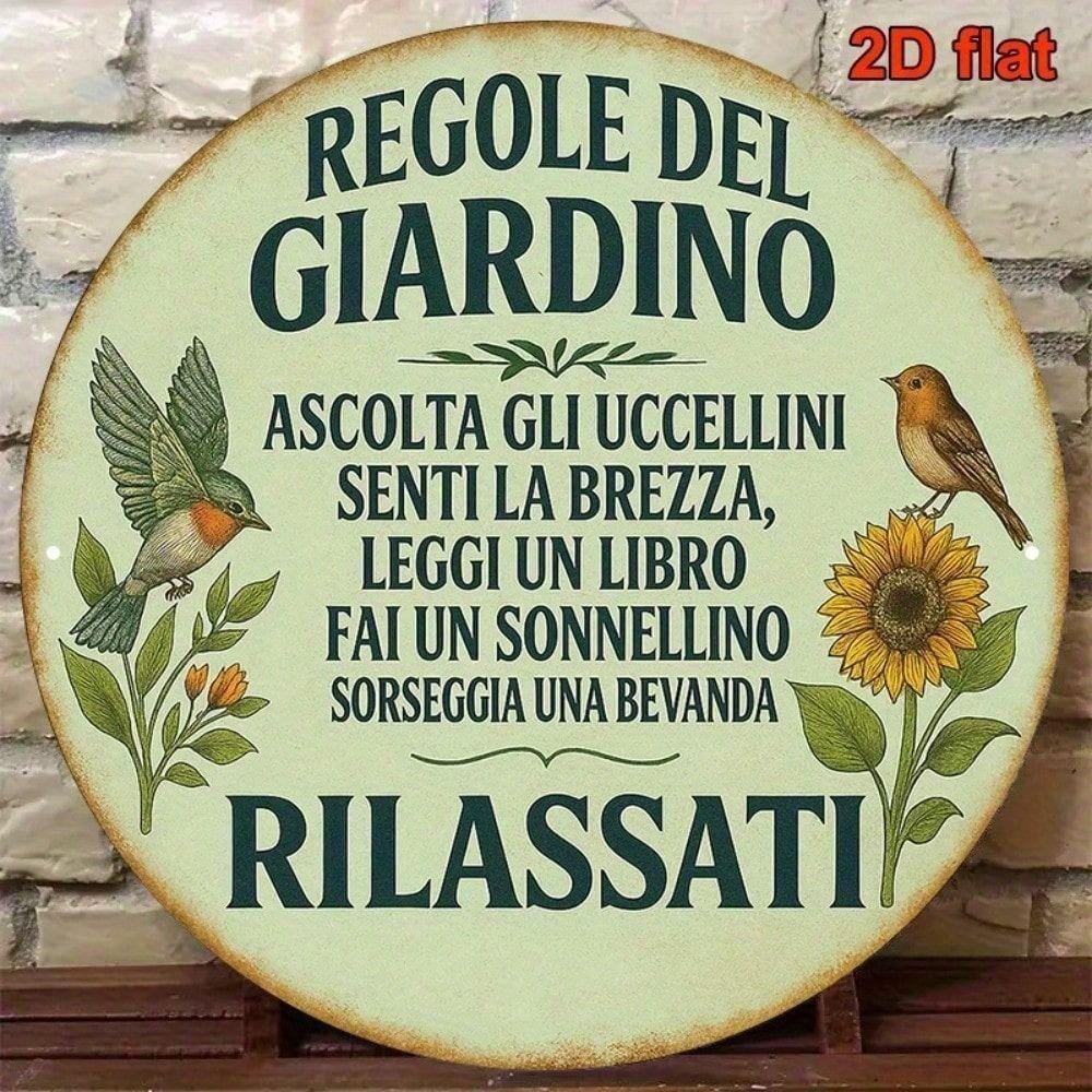 Retro Garden Rules Metal Wall Art Round Sign Home Decor