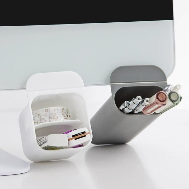 Multi Functional Desktop Display Pocket Pen Holder, Office Desk Stationery Pen Box, Adhesive Small Item Storage Tube