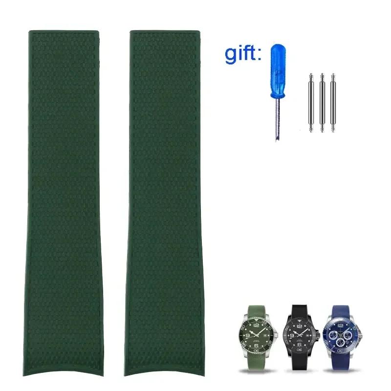 Curved End Rubber Watch Strap for Longines Conquest HydroConquest L3.781 642 742 782 Sports Diving Silicone Blue Watchbands 21mm